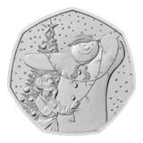 The reverse of the 2025 The Snowman 50p coin.