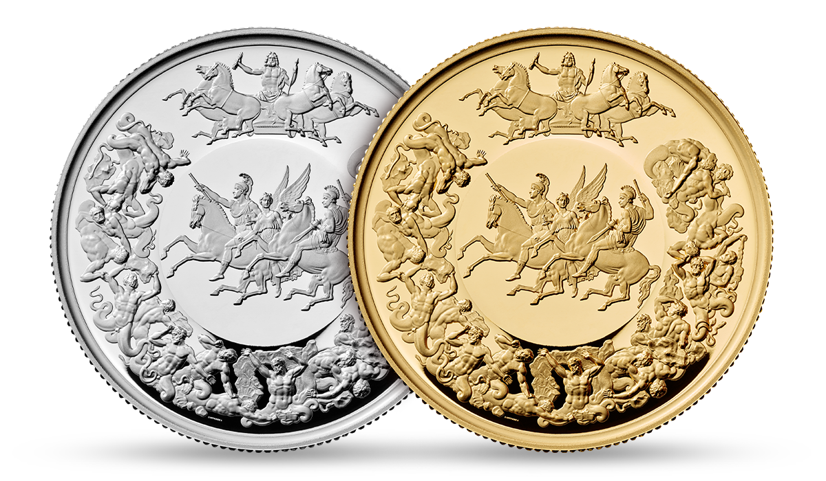 A silver and a gold version of the Great Engravers Waterloo Medal from The Royal Mint.