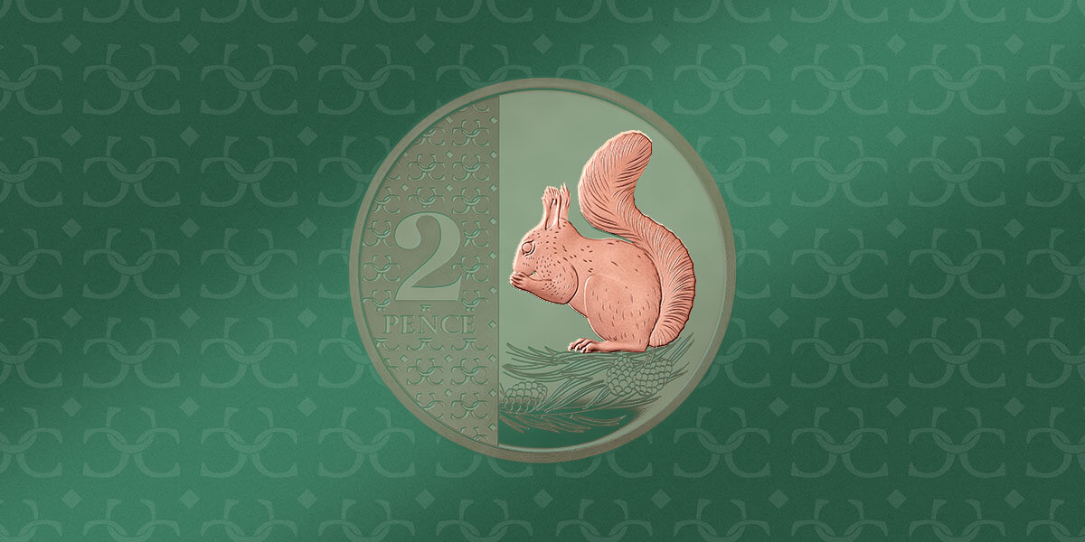 The 2023 Definitive two pence coin featuring the red squirrel